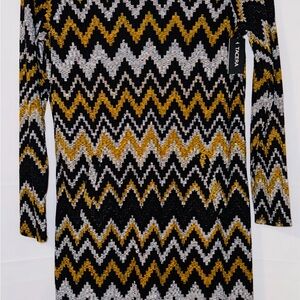 Tacera Dress Women M Hooded Lightweight Sweater Dress Geometric Print PocketsNWT